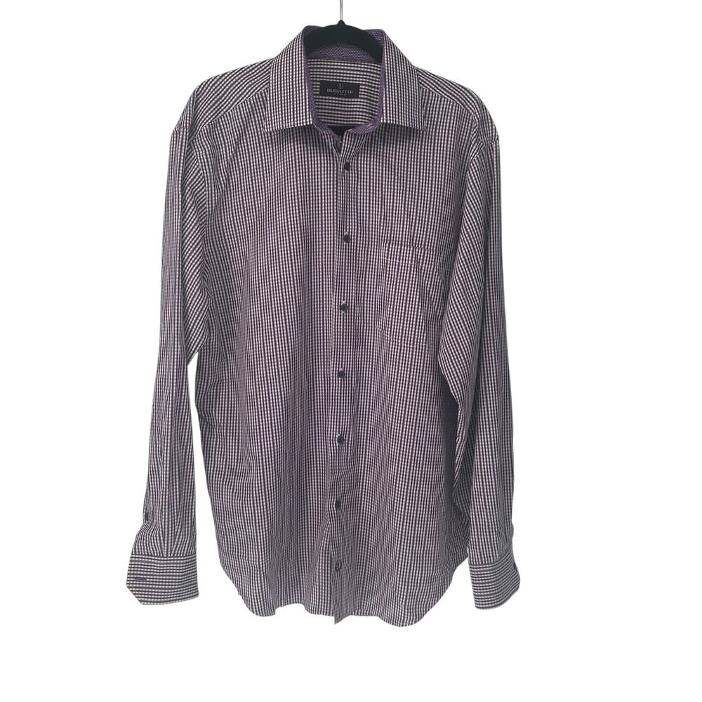 Bugatchi Uomo Purple Plaid Long Sleeve Button Down Shirt